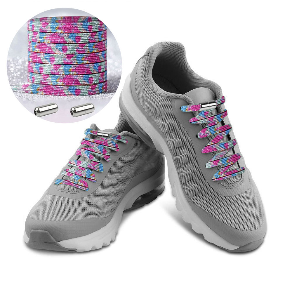 Casual Elastic Lock No-Tie Shoelaces Glitter Floral