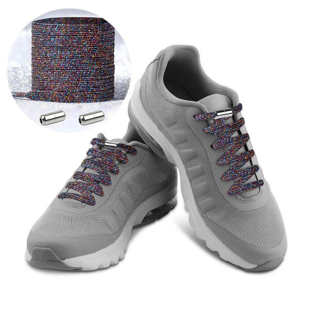 Casual Elastic Lock No-Tie Shoelaces Glitter Multicolour Black
