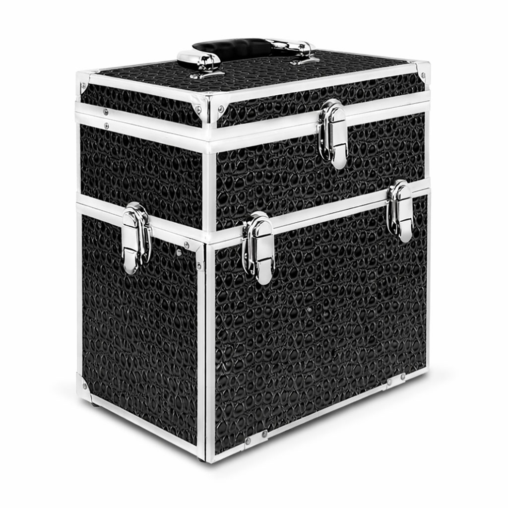 Makeup Case Organiser Professional Aluminium Black Crocodile Mirror