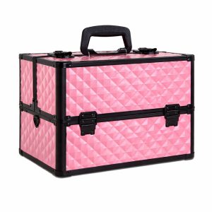 Makeup Case Organiser Travel Aluminium Pink Diamond