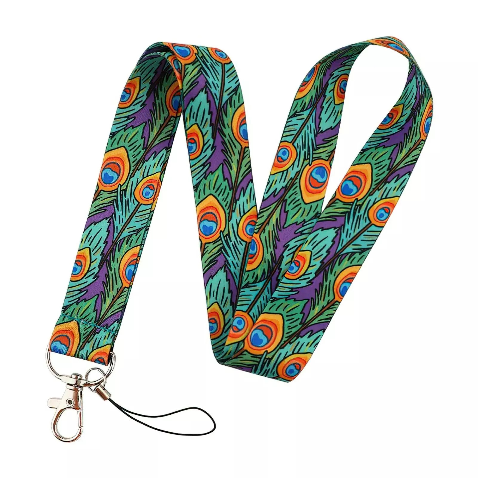 Lanyard Polyester Cruise Travel ID Feathers Peacock