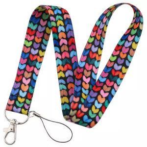 Lanyard Polyester Cruise Travel ID Hearts Painted Black